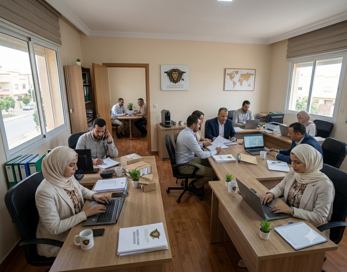 Équipe logistique GLOBAL LION import export Maroc au travail